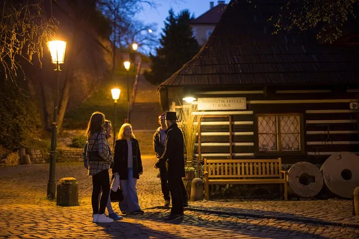 Prague Castle at night on an alchemy and ghost tour style evening walk in Prague, Czechia
