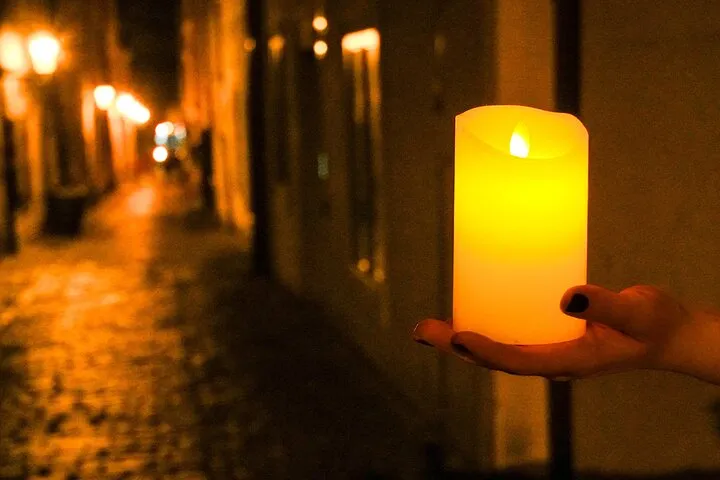 Malá Strana and Nový Svět alley at night on an alchemy and ghost tour in Prague, Czechia
