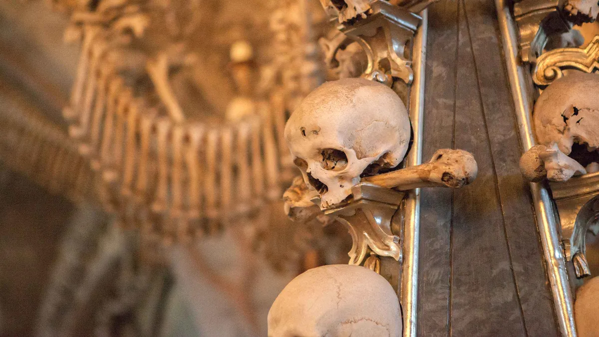 Sedlec Ossuary bone chapel in Kutna Hora on a train day trip from Prague, Czechia