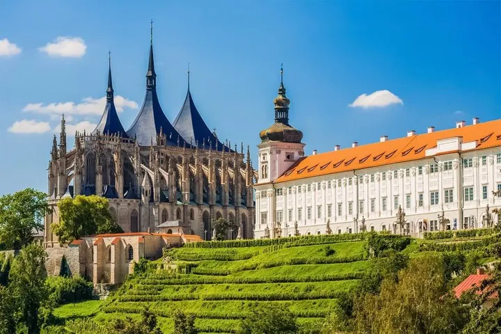 Sedlec Ossuary Bone Chapel with human skull decorations on a Kutna Hora day tour from Prague, Czechia