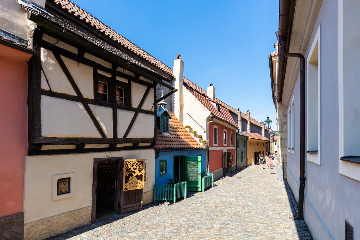 The small houses of Golden Lane at Prague Castle, passed on an alchemy and mysteries ghost tour in Prague