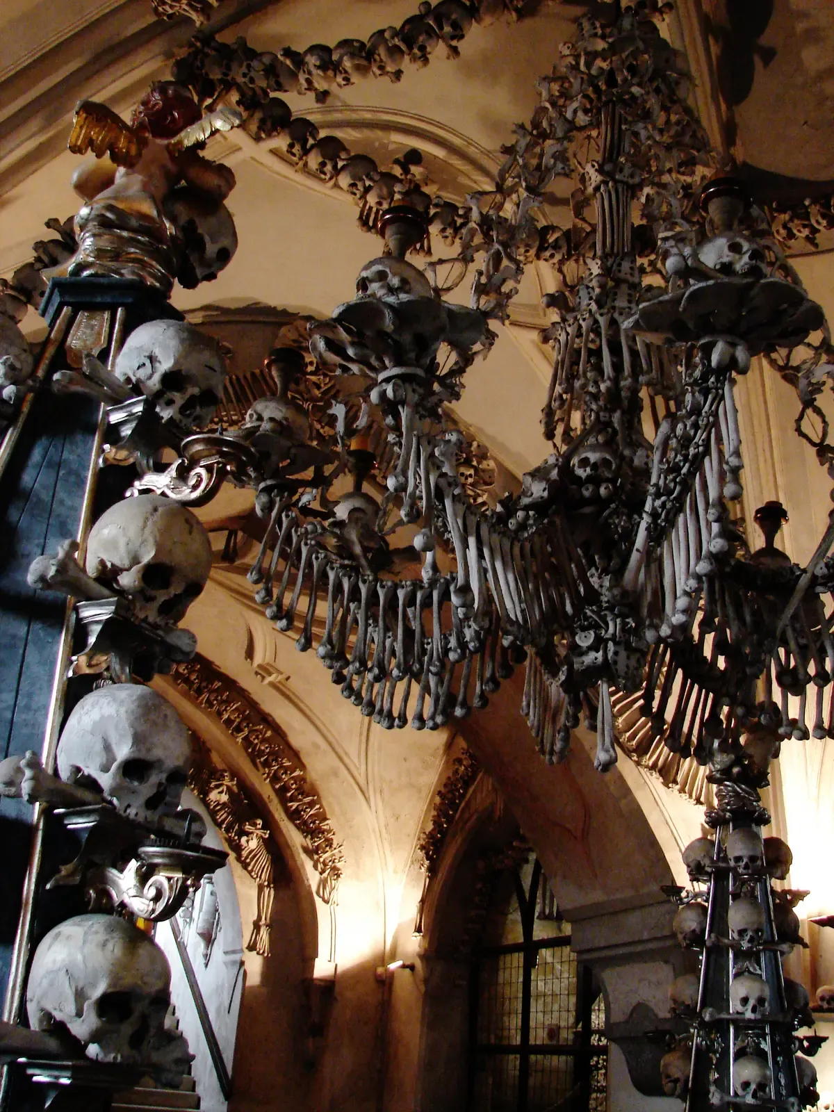 The bone chandelier in the Sedlec Ossuary on a day tour from Prague